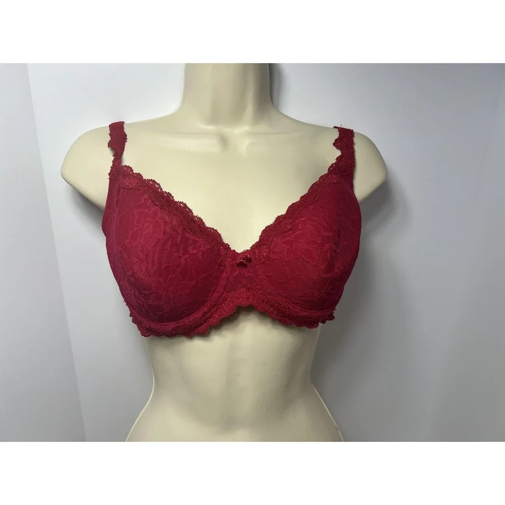 Secret Treasures Bra Womens 36D Red Floral Lace Push Up Underwire Padded Stretch